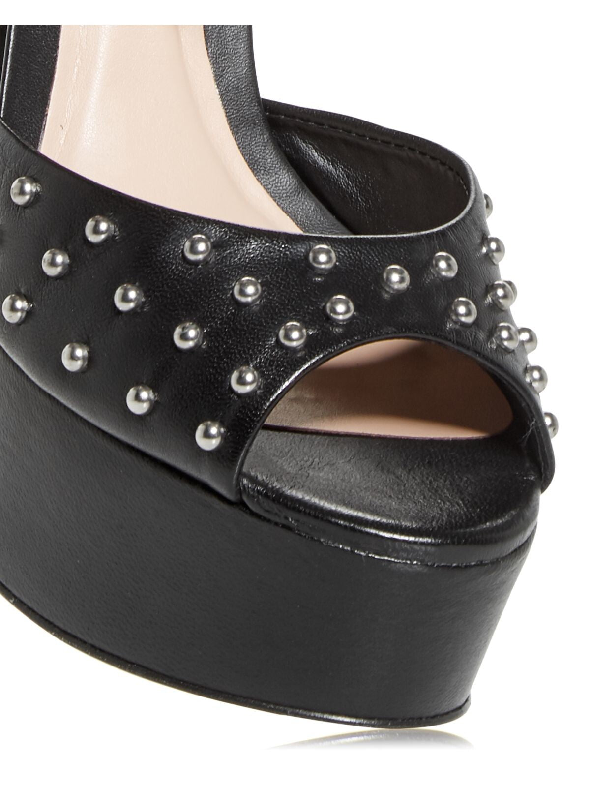 AQUA Womens Black 1-1/2" Platform Ankle Strap Studded Cullen Round Toe Block Heel Buckle Dress Sandals Shoes B