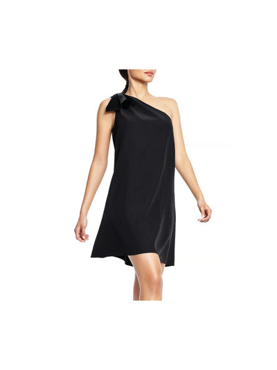 AIDAN MATTOX Womens Black Sleeveless Asymmetrical Neckline Above The Knee Evening Shift Dress 0