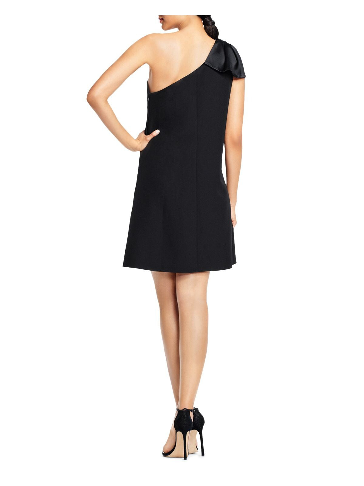 AIDAN MATTOX Womens Black Sleeveless Asymmetrical Neckline Above The Knee Evening Shift Dress 0