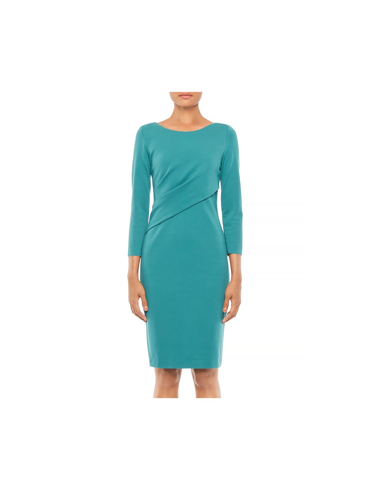 Emporio Armani Womens Teal Ruched Faux Suede Long Sleeve Scoop Neck Above The Knee Wear To Work Sheath Dress 40