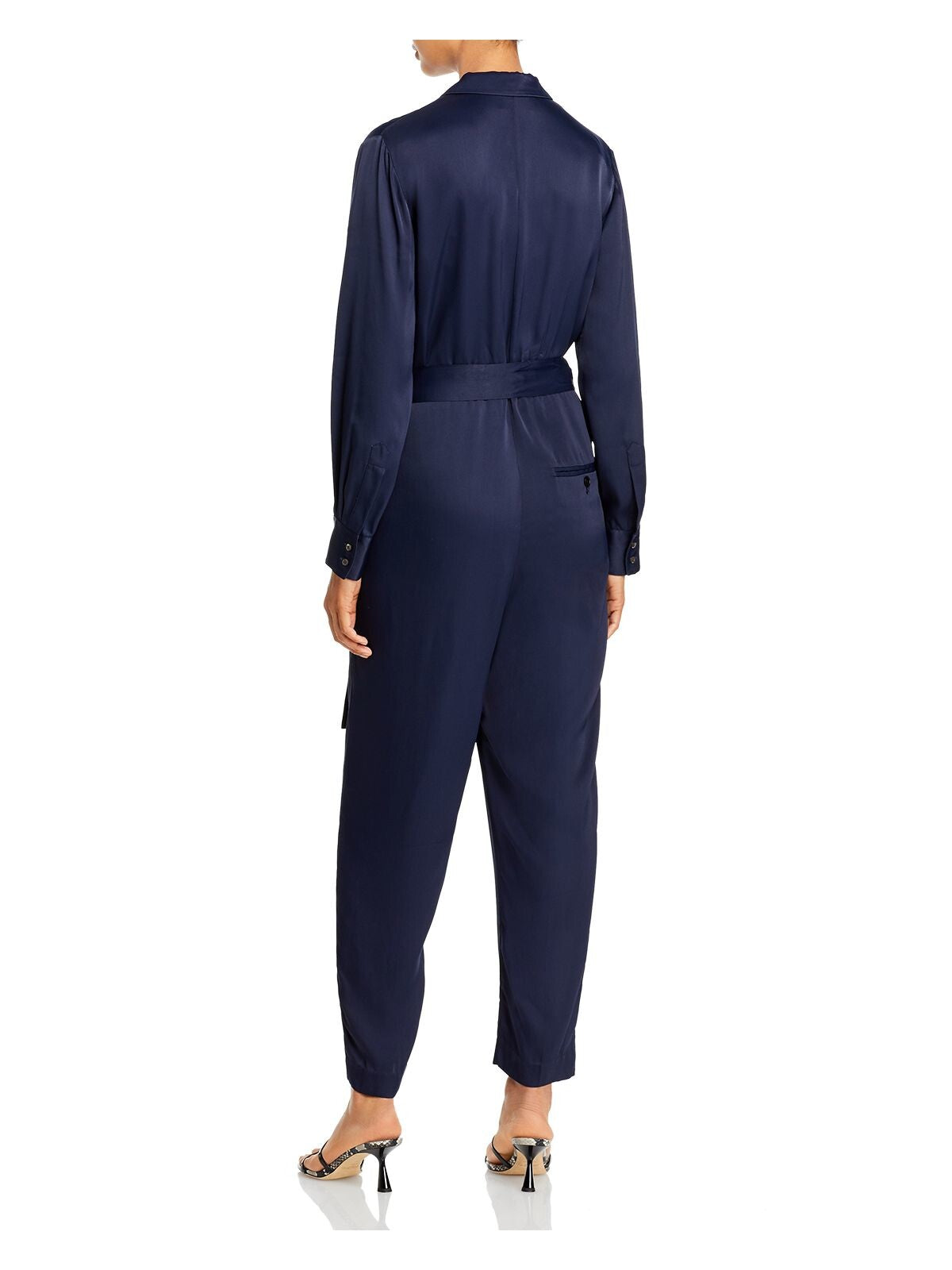 3.1 PHILLIP LIM Womens Navy Belted Satin Tuxedo Collared Evening Cropped Jumpsuit 8