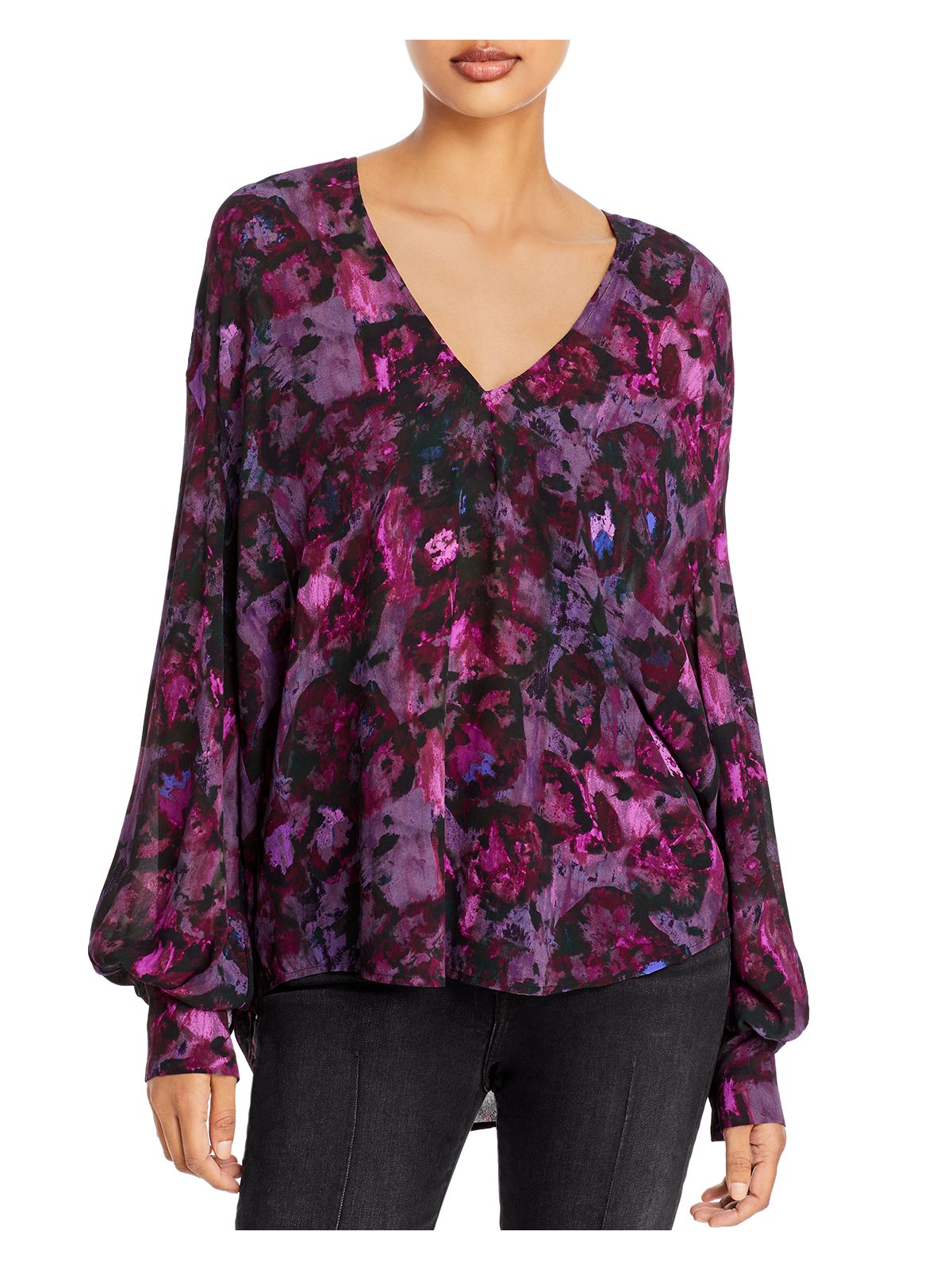 I.R.O. Womens Black Printed Balloon Sleeve V Neck Blouse 34