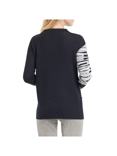NIC+ZOE Womens Black Color Block Long Sleeve Mock Neck Wear To Work Sweater S
