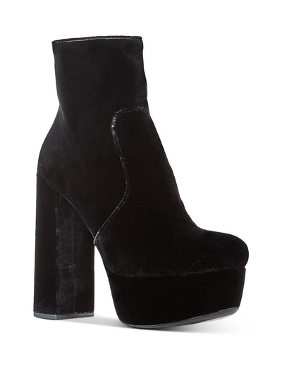 MIU MIU Womens Black 1-1/2" Platform Comfort Calzature Donna Round Toe Block Heel Zip-Up Leather Dress Booties 38