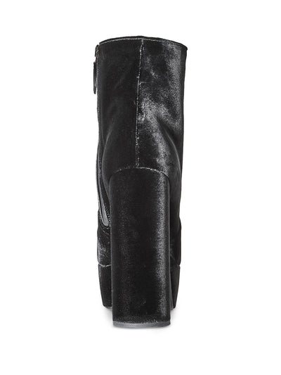MIU MIU Womens Black 1-1/2" Platform Comfort Calzature Donna Round Toe Block Heel Zip-Up Leather Dress Booties 38