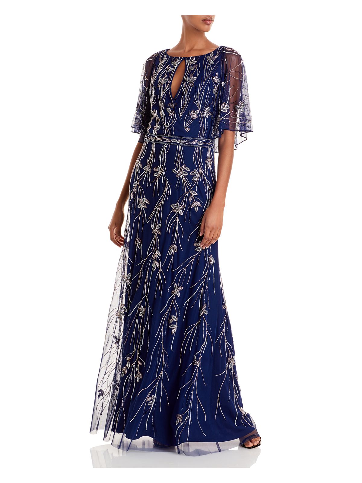AIDAN MATTOX Womens Embellished W/capelet Sleeveless Keyhole Full-Length Formal Sheath Dress