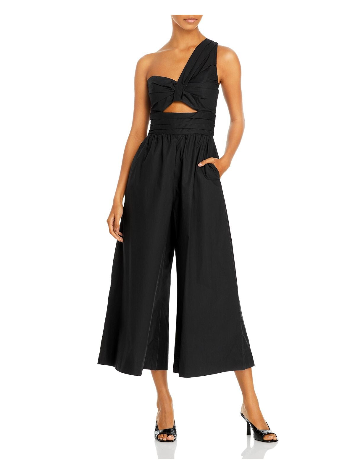 A.L.C Womens Black Cut Out Cropped Sleeveless Asymmetrical Neckline Evening Wide Leg Jumpsuit 10