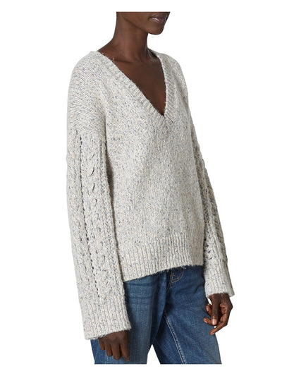 JOIE Womens White Mixed Stitch Speckle Long Sleeve V Neck Sweater L