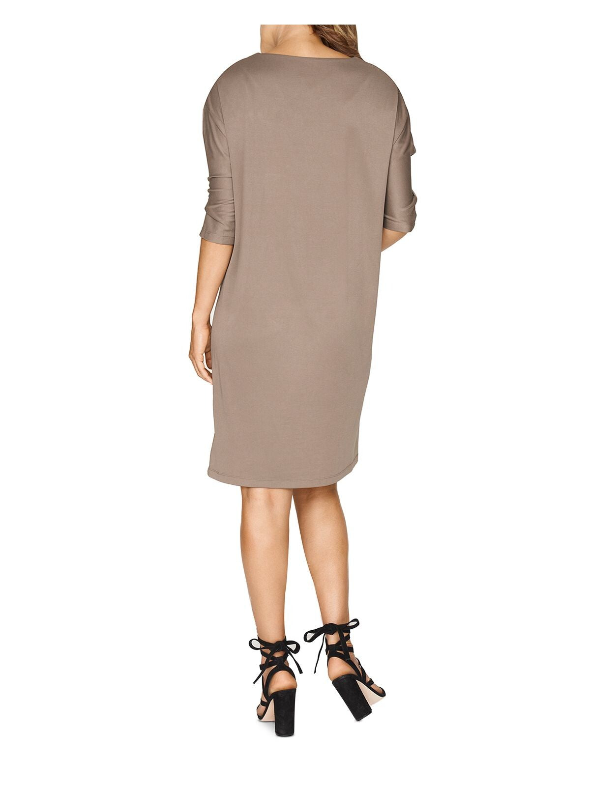 B NEW YORK Womens Brown 3/4 Sleeve Scoop Neck Short Shift Dress L