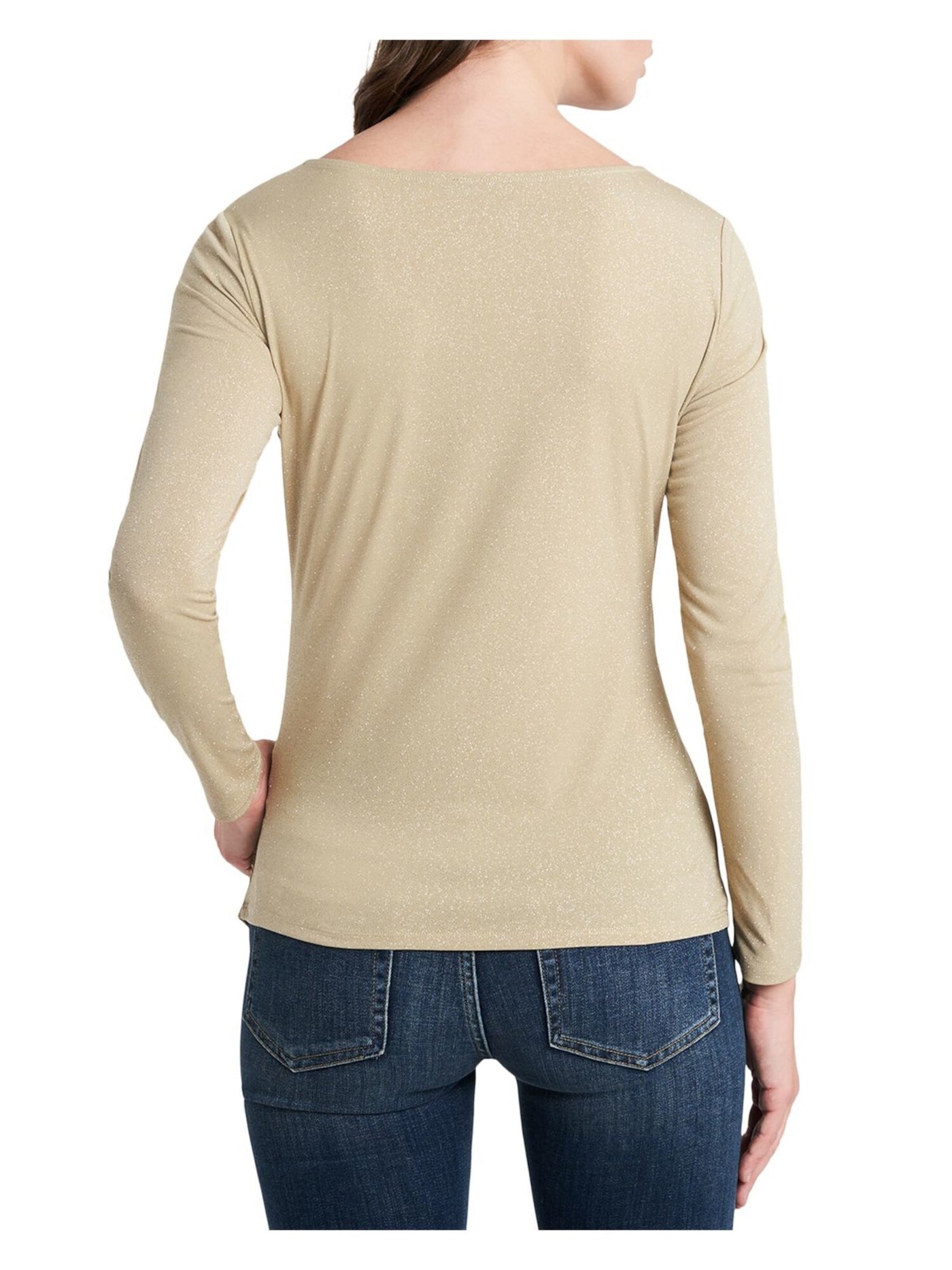VINCE CAMUTO Womens Gold Cut Out Glitter Long Sleeve Crew Neck Top M