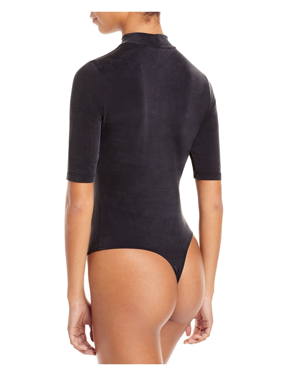 JONATHAN SIMKHAI Womens Black Cut Out Thong Hook And Eye Gusset Short Sleeve Mock Neck Body Suit Top XS