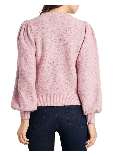 1. STATE Womens Pink Stretch Textured Metallic Long Sleeve Crew Neck Sweater XS