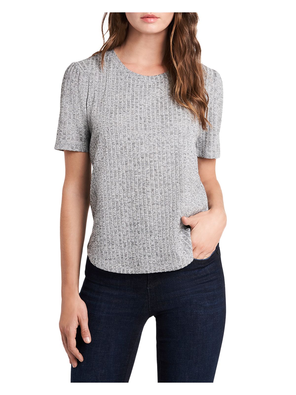 1. STATE Womens Gray Short Sleeve Crew Neck Top S