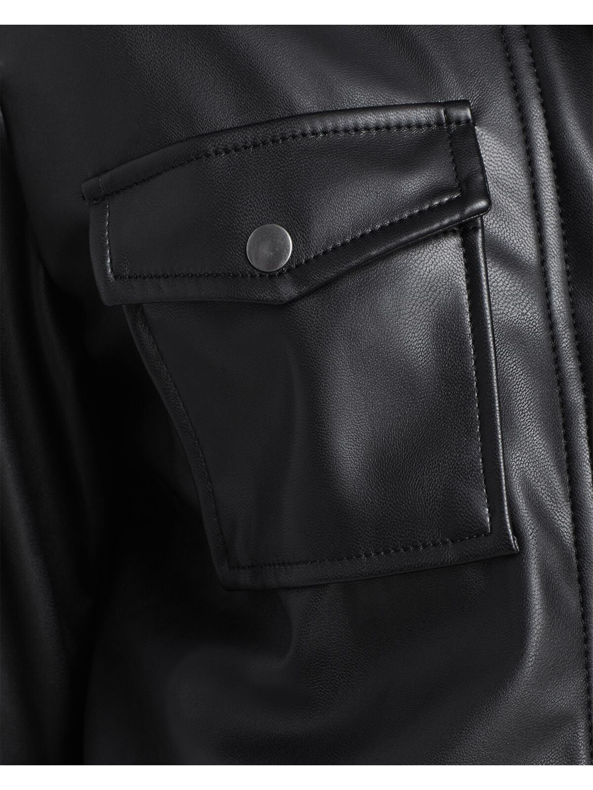 VELVET Womens Black Faux Leather Pocketed Zip Up Jacket