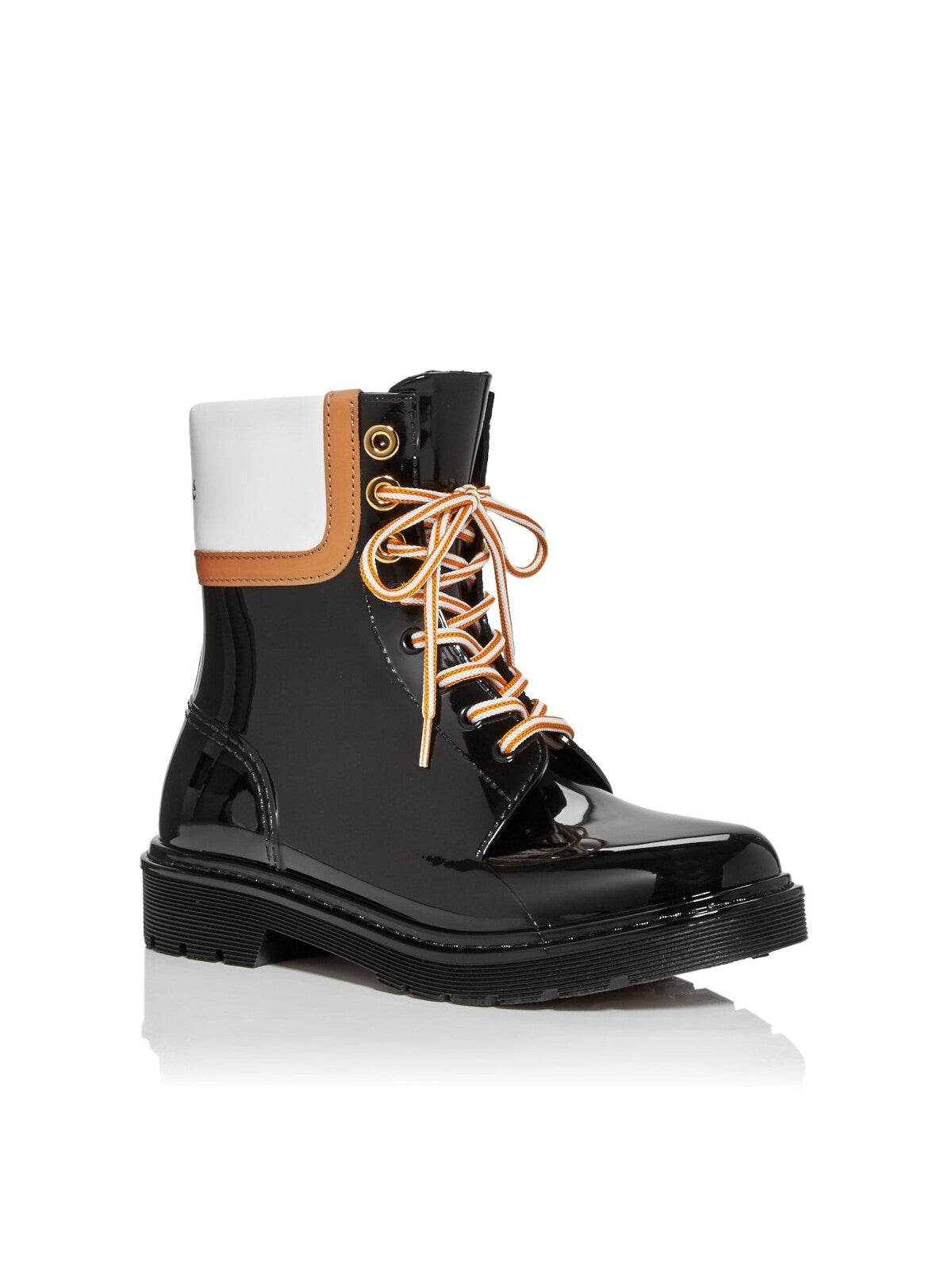 SEE BY CHLOE Womens Black Color Block Waterproof Padded Florrie Round Toe Block Heel Lace-Up Rain Boots 37