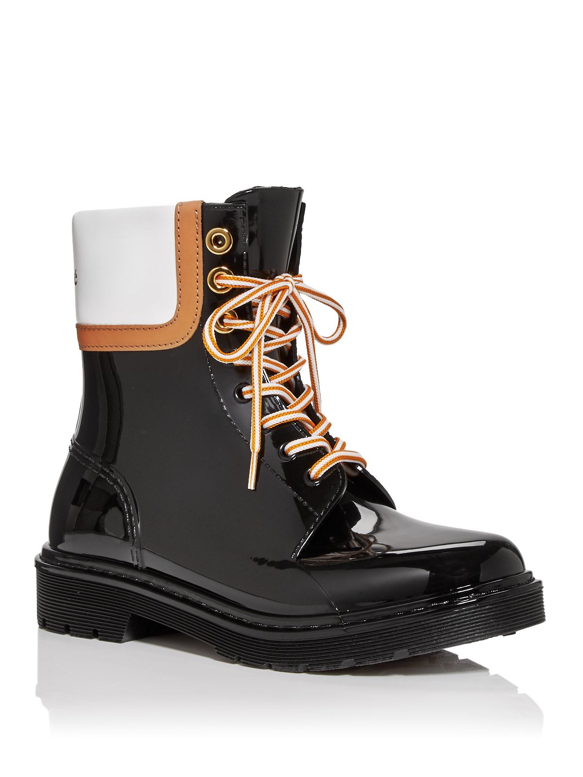SEE BY CHLOE Womens Black Color Block Waterproof Padded Florrie Round Toe Block Heel Lace-Up Rain Boots 41