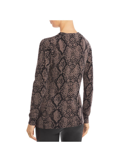 Designer Brand Womens Gray Cashmere Animal Print Long Sleeve Crew Neck Wear To Work Sweater XS