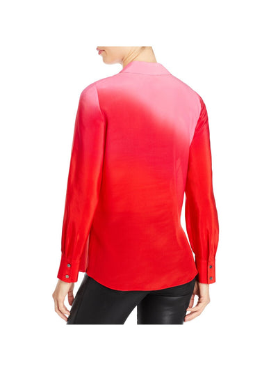 KOBI HALPERIN Womens Red Ombre Cuffed Sleeve Point Collar Blouse S