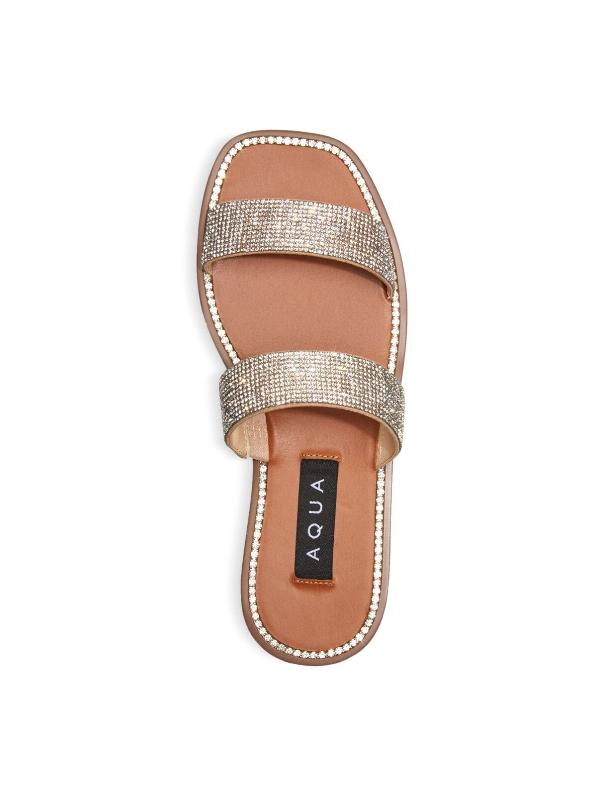 AQUA Womens Silver Studded Strappy Rhinestone Glow Square Toe Slip On Slide Sandals Shoes M