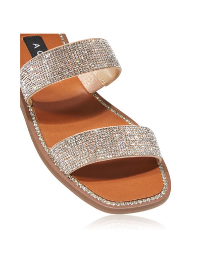 AQUA Womens Silver Studded Glow Square Toe Slip On Slide Sandals Shoes 6.5 M