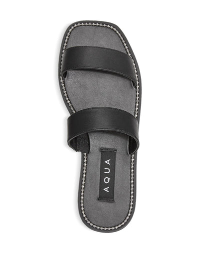 AQUA Womens Black Studded Glow Square Toe Slip On Slide Sandals Shoes 8.5 M