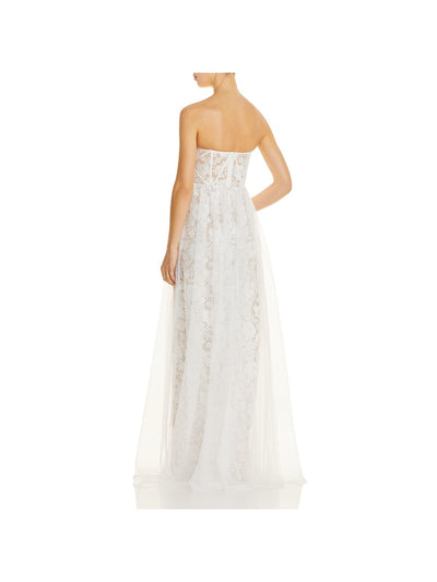 AIDAN AIDAN MATTOX Womens White Mesh Embroidered Zippered Slitted Overlay Lined Corset Floral Sleeveless Sweetheart Neckline Full-Length Formal Gown Dress 8
