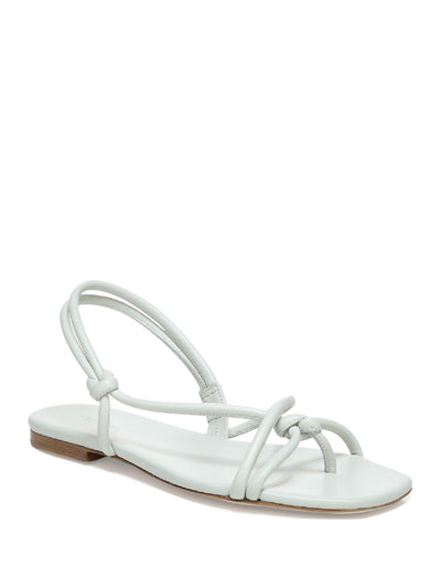 VINCE. Womens White Knotted Straps Cushioned Ankle Strap Doyle Square Toe Block Heel Slip On Leather Sandals Shoes 7.5 M