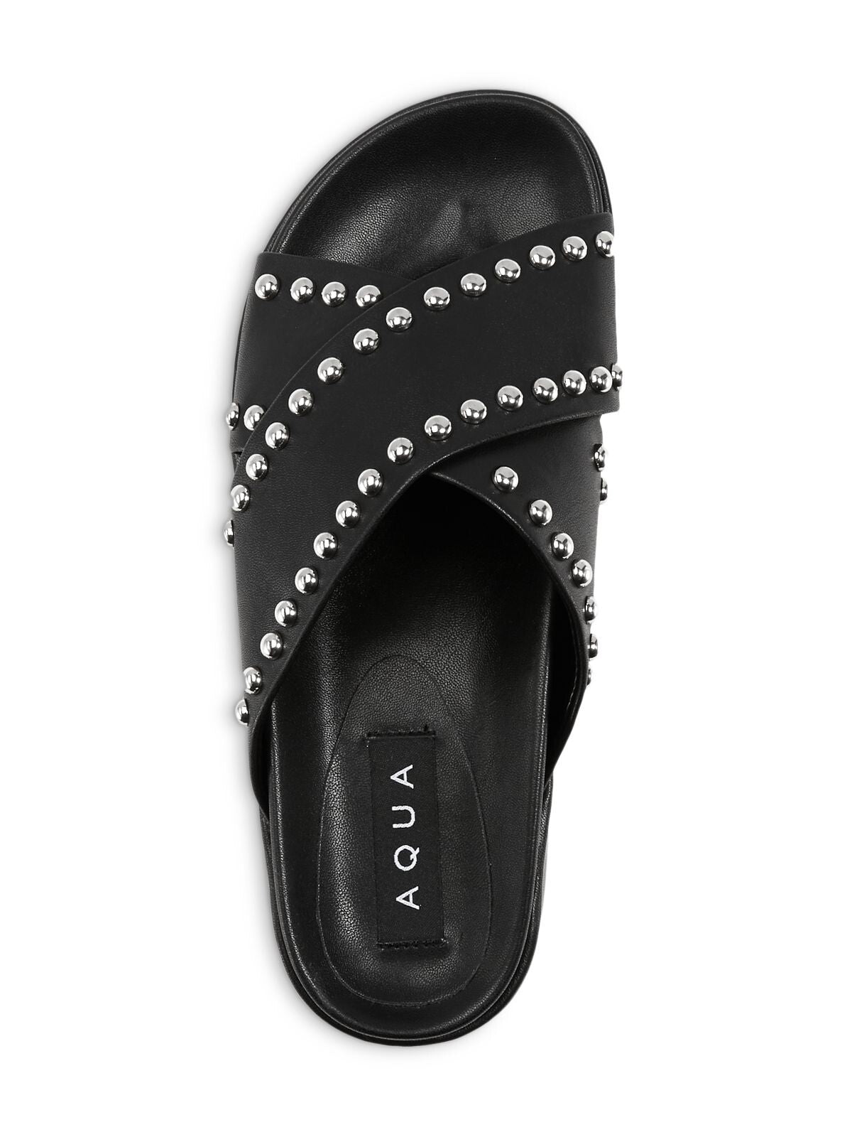 AQUA Womens Black Cushioned Studded Krisa Round Toe Platform Slip On Slide Sandals Shoes 8.5 M