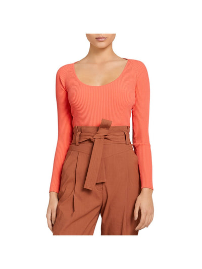 A.L.C. Womens Orange Ribbed Long Sleeve Scoop Neck Top S