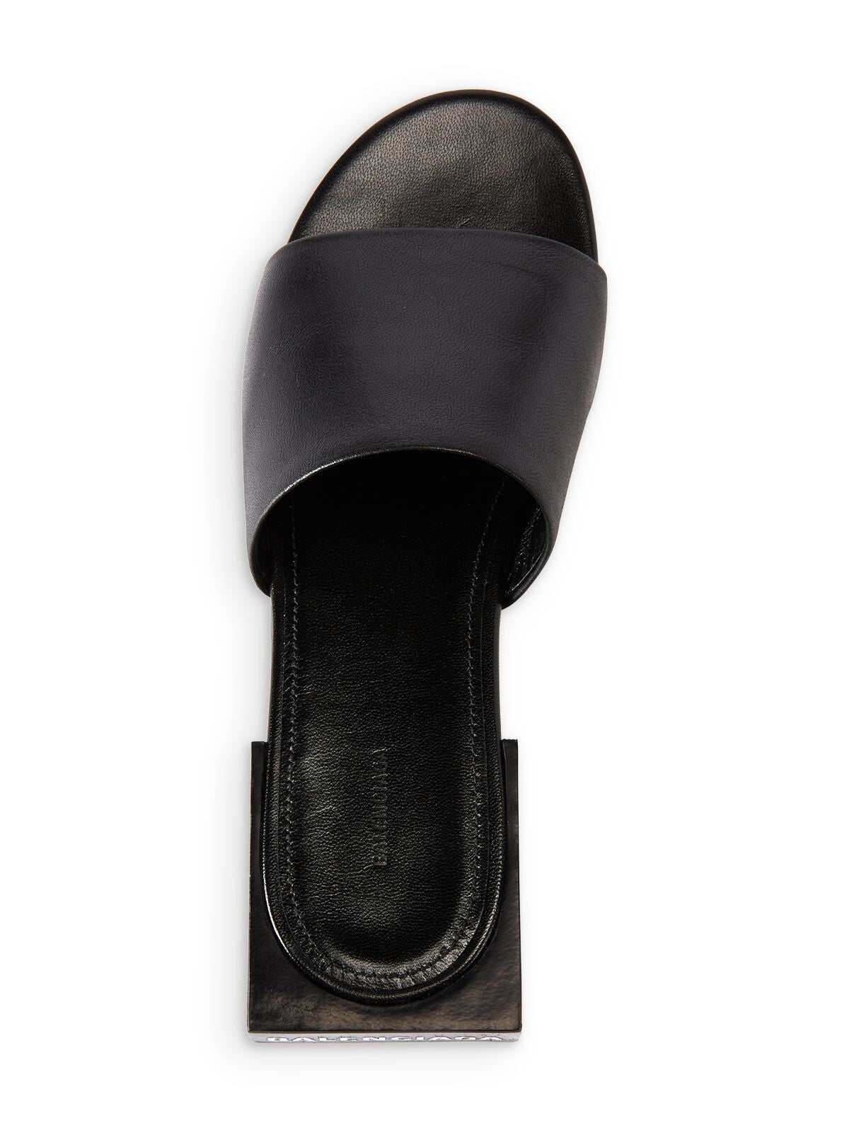 BALENCIAGA Womens Black Logo Box Round Toe Block Heel Slip On Leather Slide Sandals Shoes