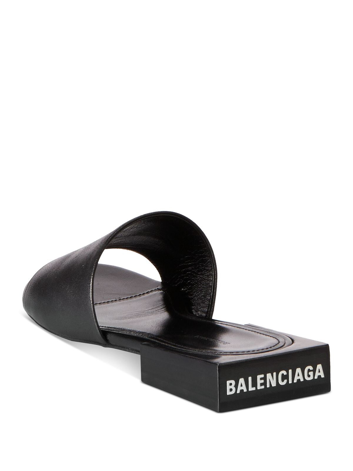 BALENCIAGA Womens Black Logo Box Round Toe Block Heel Slip On Leather Slide Sandals Shoes 38