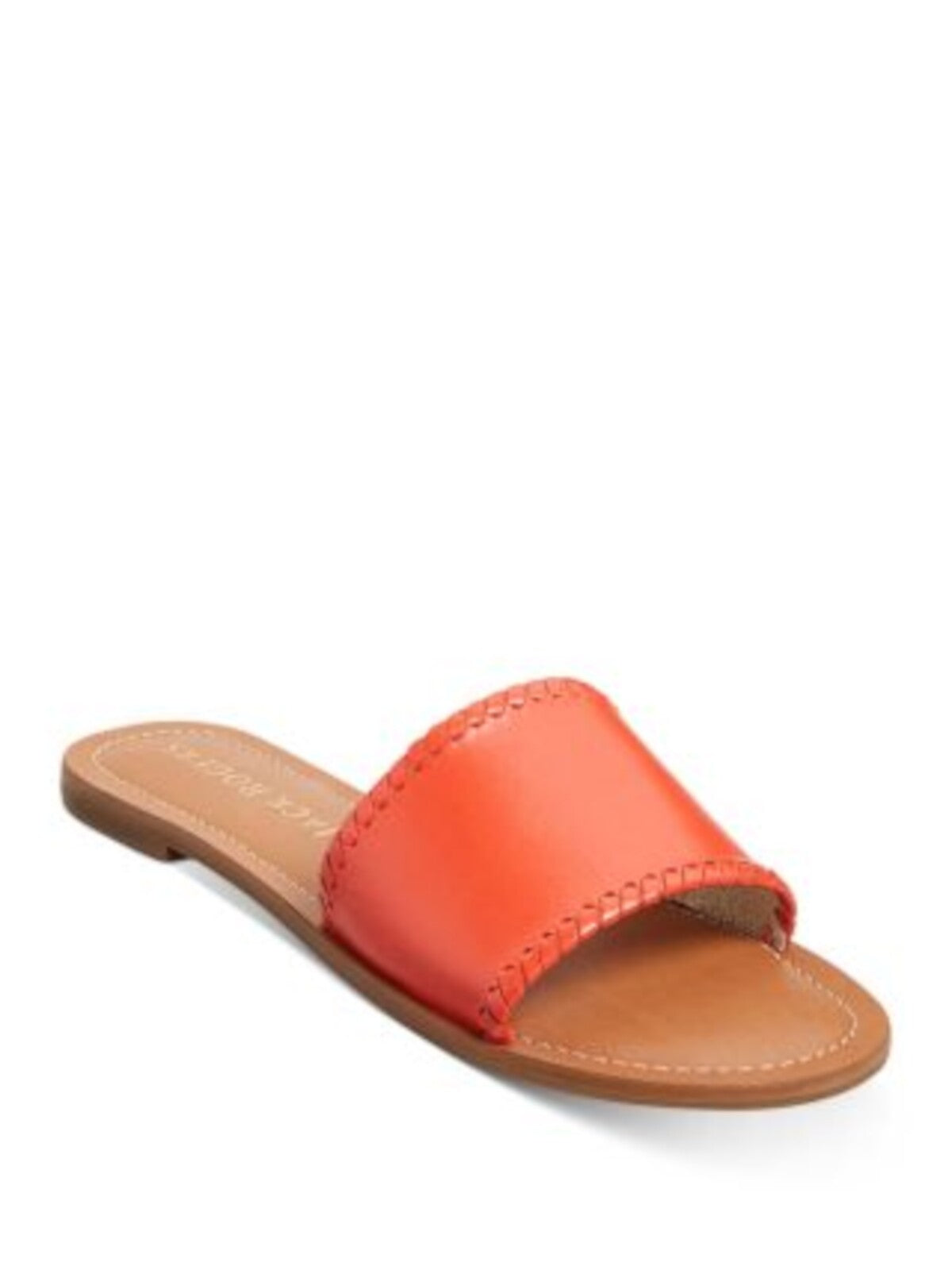 JACK ROGERS Womens Coral Whipstitch Detailing Padded Sofia Round Toe Slip On Leather Slide Sandals 8.5 M