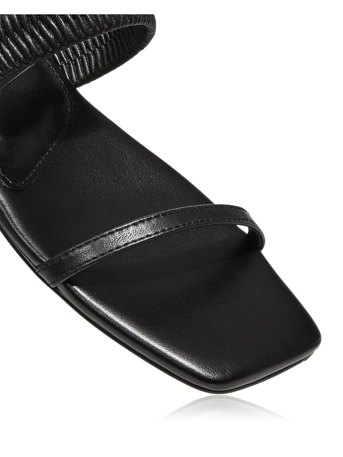 AQUA Womens Black Strappy Cushioned Stretch Livi Square Toe Block Heel Slip On Leather Slide Sandals Shoes M