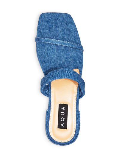 AQUA Womens Blue Cushioned Stretch Livi Square Toe Block Heel Slip On Slide Sandals Shoes 7.5 M