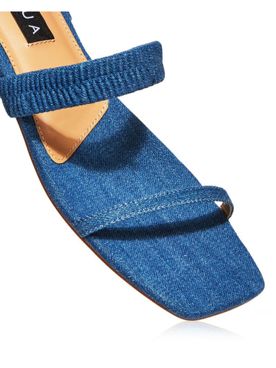 AQUA Womens Blue Cushioned Stretch Livi Square Toe Block Heel Slip On Slide Sandals Shoes M