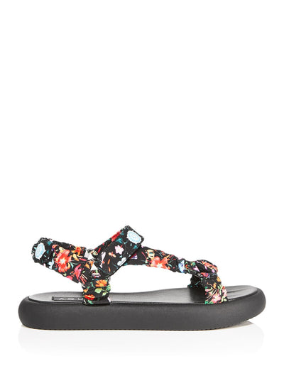 AQUA Womens Black Floral Adjustable Strap Cushioned Tenly Square Toe Platform Sandals Shoes M