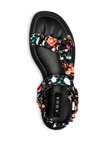 AQUA Womens Black Floral Adjustable Strap Cushioned Tenly Square Toe Platform Sandals Shoes M