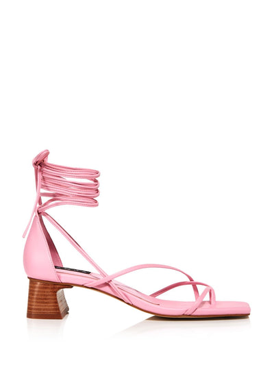 AQUA Womens Pink Asymmetrical Strappy Zizi Square Toe Block Heel Lace-Up Dress Heeled Thong Sandals M