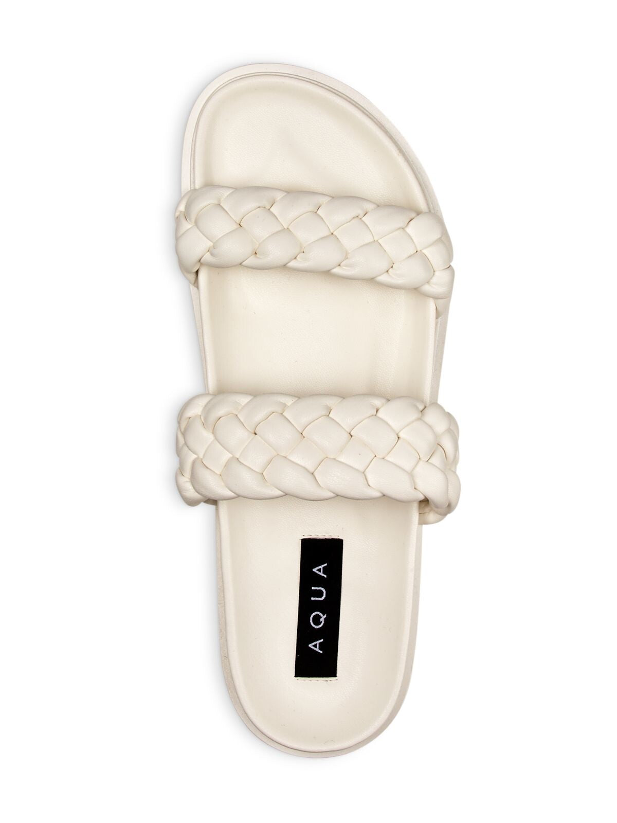 AQUA Womens White 1/2" Platform Braided Logo Round Toe Wedge Slip On Slide Sandals 6