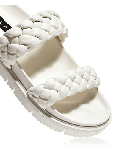 AQUA Womens White 1/2" Platform Braided Logo Round Toe Wedge Slip On Slide Sandals Shoes