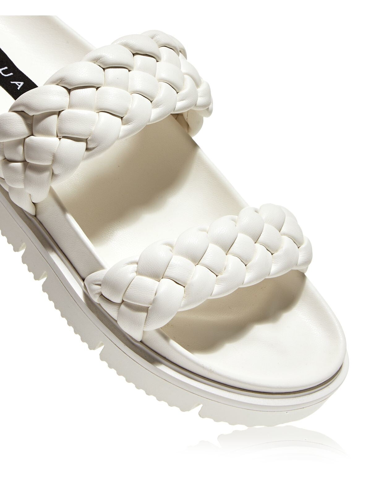 AQUA Womens White 0.5" Platform Braided Logo Round Toe Wedge Slip On Slide Sandals Shoes 9.5