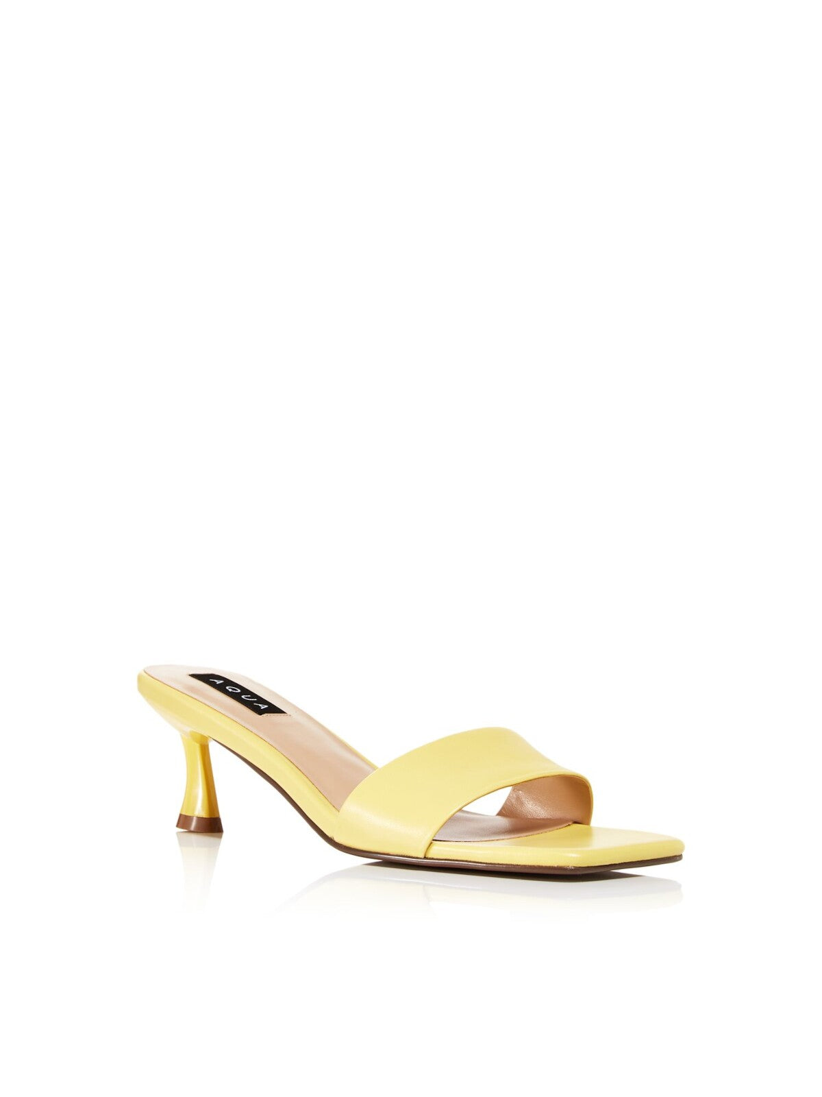 AQUA Womens Yellow Padded Day Square Toe Kitten Heel Slip On Leather Dress Sandals Shoes 9 M