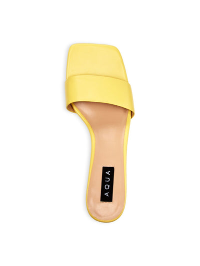 AQUA Womens Yellow Padded Day Square Toe Kitten Heel Slip On Leather Dress Sandals Shoes 9 M