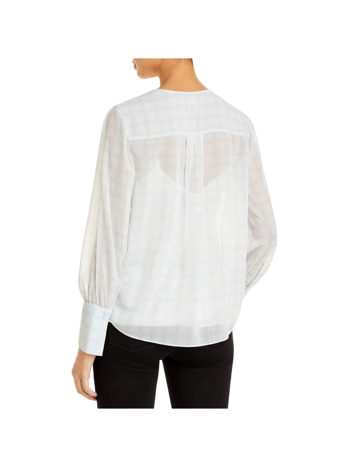 EMPORIO ARMANI Womens Ivory Sheer Crossover Front Plaid Cuffed Sleeve Top 38