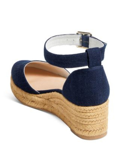 JACK ROGERS Womens Navy Padded Ankle Strap Palmer Round Toe Wedge Buckle Espadrille Shoes 9.5 M