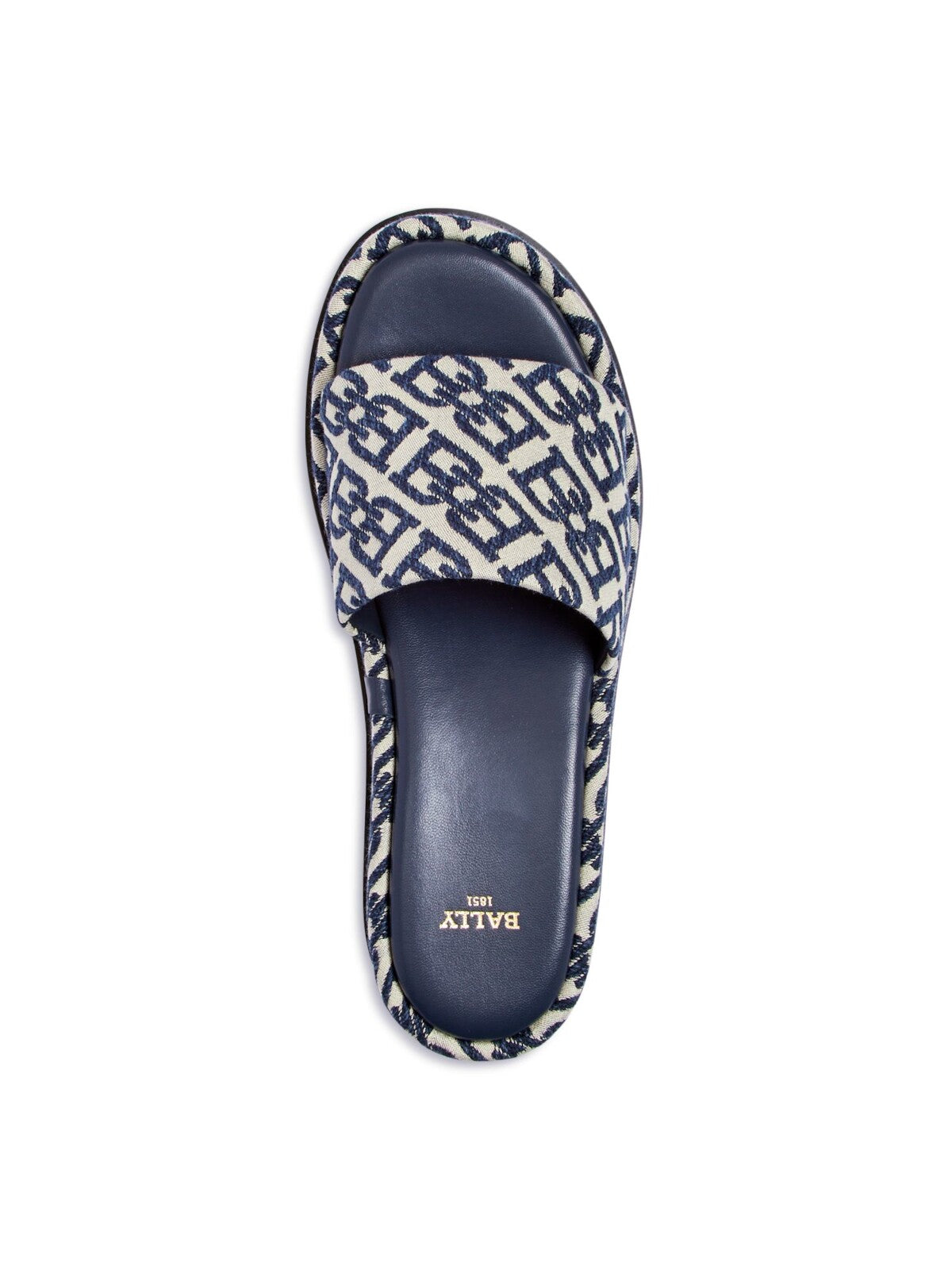 BALLY Womens Navy Jacquard Graphic Logo Padded Sylvie Round Toe Platform Slip On Slide Sandals Shoes 6.5