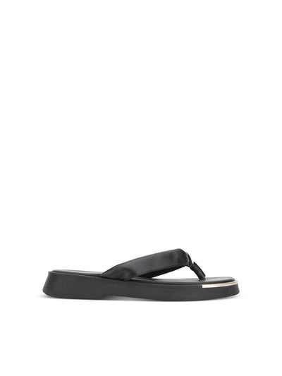 KENNETH COLE NEW YORK Womens Black 1/2" Platform Padded Comfort Athens Round Toe Wedge Slip On Leather Flip Flop Sandal 7.5 M