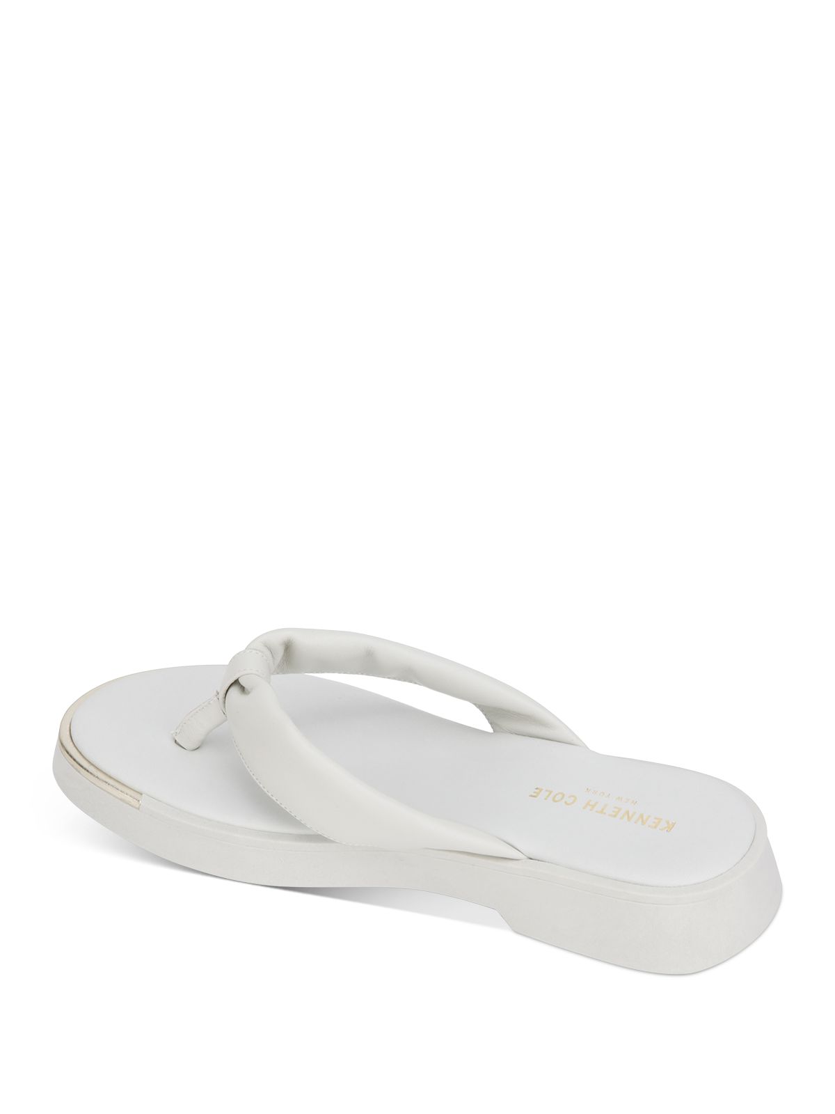 KENNETH COLE Womens White Flatform Gold-Toe Rand On Toe Pu Cushioned Comfort Athens Slip On Leather Thong Sandals Shoes 6.5
