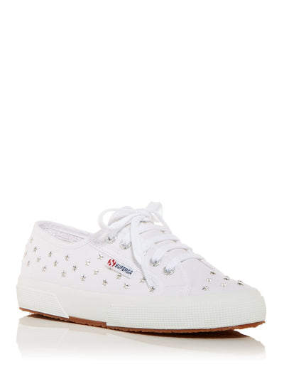 SUPERGA Womens White Studded Star Round Toe Platform Lace-Up Athletic Sneakers Shoes 8