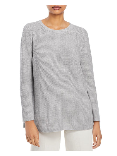 EILEEN FISHER Womens Gray Stretch Ribbed Long Sleeve Crew Neck Sweater M